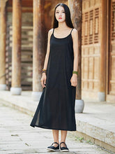 Simple Burgundy&Blue&Black Ramie Cotton Linen Dress